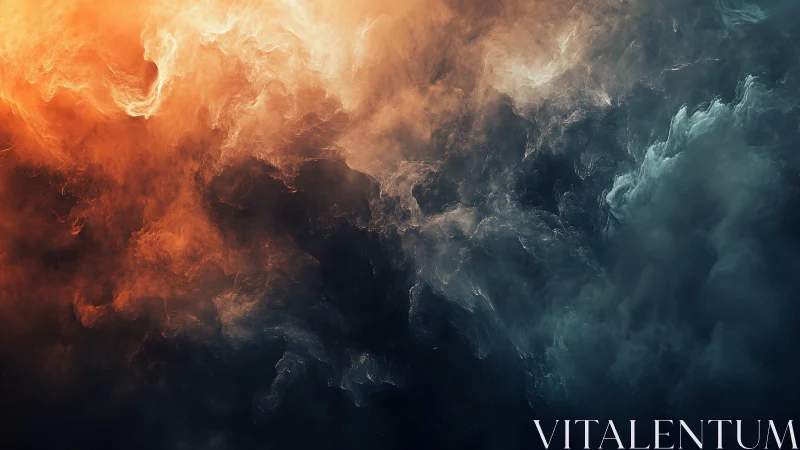 Glowing cosmic clouds blending warm ember and cool shadow.