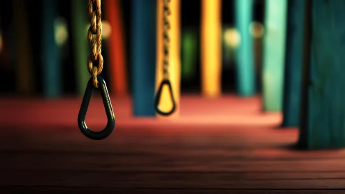 Close-up of Playground Swing Chains with Vibrant Background Colors.