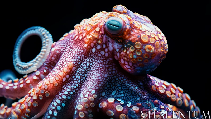 Chromatic octopus quietly conducts a neon tide-side lightshow