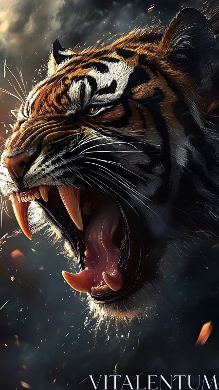 Storm-lit tiger roar ignites the dark with feral fire.