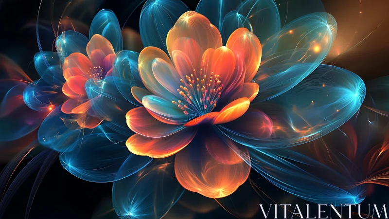 Luminous fractal blossoms radiate neon petals over void.