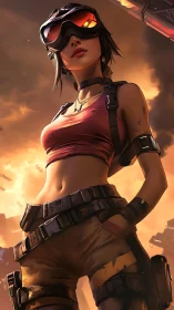 Postapocalyptic scout framed in low-angle cinematic perspective