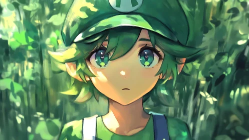Soft-lit anime forest portrait applies painterly bokeh effects