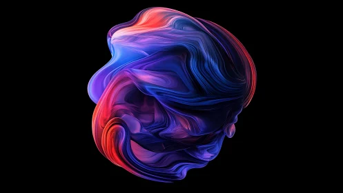 Curved multicolor abstract 3D form is rendered on black