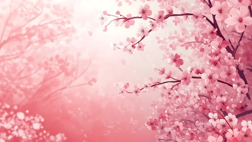 Cherry blossom branches rendered with soft focus gaussian blur and particle effects