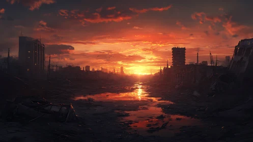 Ashen city sunset ignites ruins with last feral light.