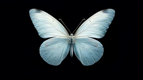 Soft sky-blue butterfly gliding in a calm midnight hush.