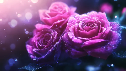 Iridescent Roses Glistening Under Ethereal Bokeh.