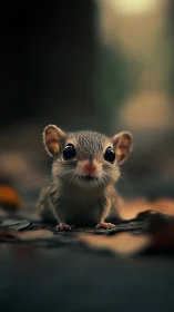 Small wild rodent on ground in shallow depth of field.