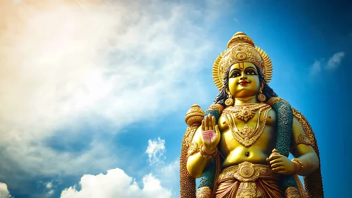 Golden temple guardian shining softly beneath a vast sky.