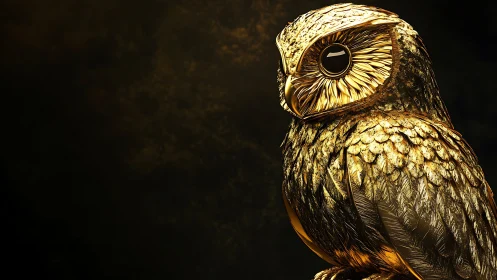 Specular-rendered golden owl sculpture in cinematic chiaroscuro.