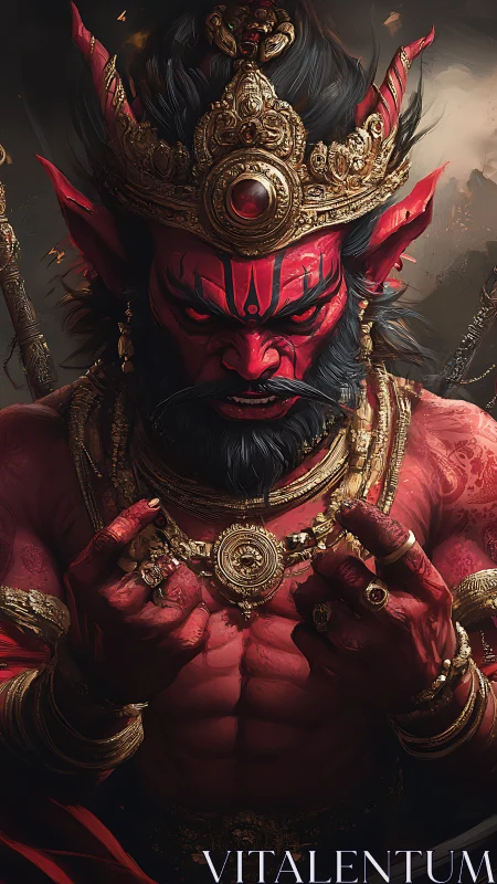 Furious red warlord crowns himself in molten-gold splendor