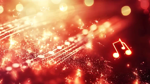 Glowing music notes dance through warm sparkling light
