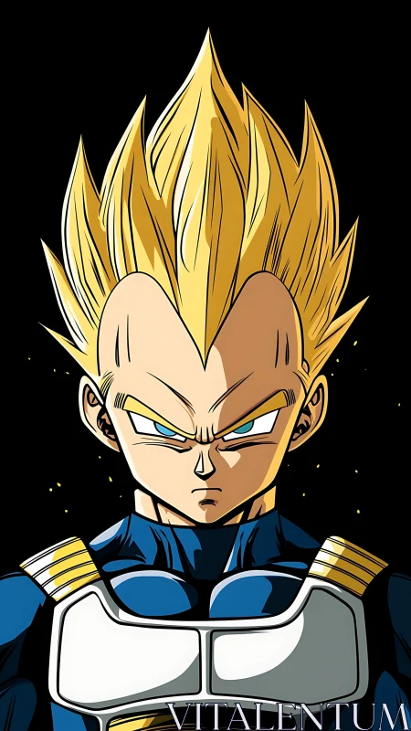 Super Saiyan warrior portrait with intense cel shading focus.