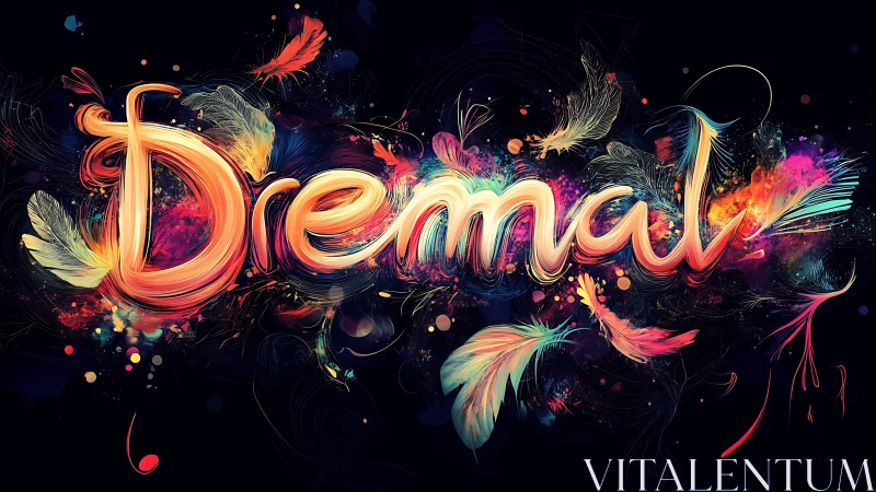 Luminescent dreamword swirling in neon feathered color.