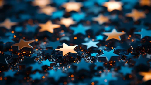 3D metallic starfield composition with shallow depth of field.