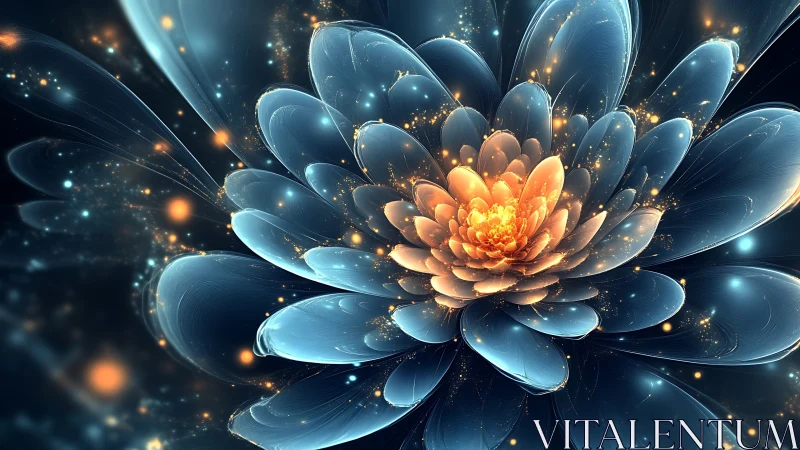 Celestial glass blossom glowing with gentle cosmic sparks.