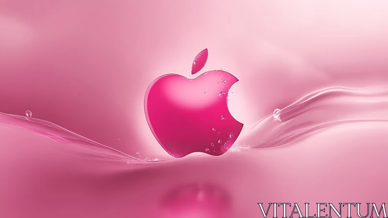 Luminous Pink Apple Logo Amid Flowing Liquid Waves.
