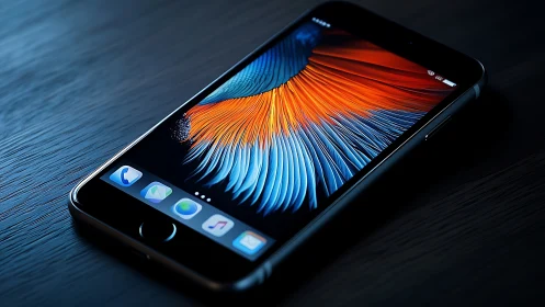 Modern smartphone displaying vibrant abstract digital artwork