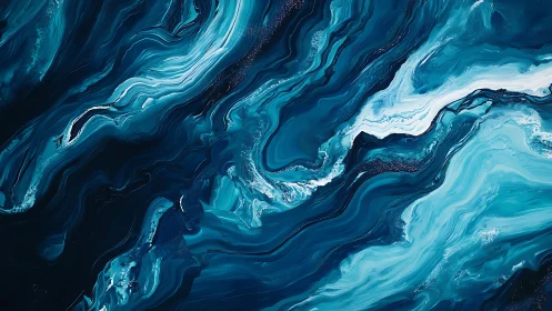 Ultramarine fluid acrylic marbling with dynamic oceanic veining