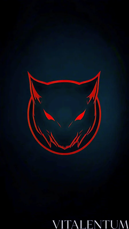 Red neon demonic cat emblem glows over dark gradient