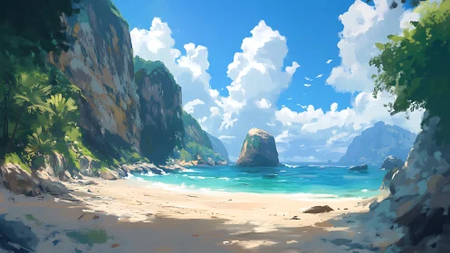 Sheltered Beach Cove with Limestone Formations