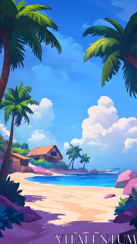 Tropical Beach Paradise with Palm Trees and Ocean View