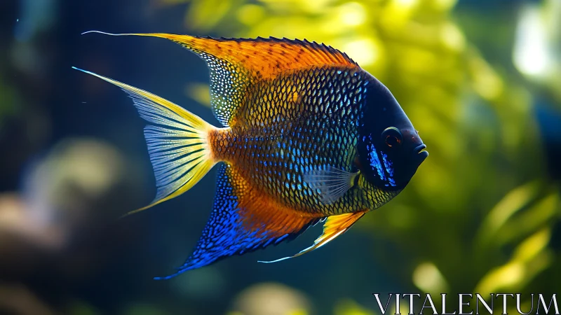 Gilded reef dreamfish glides through liquid emerald light.
