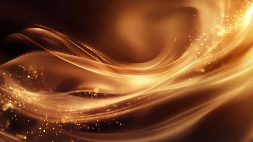Luminous golden energy waves in motion across darkness.