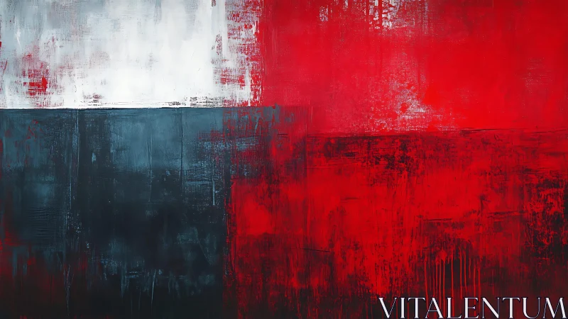 Bold Abstract Painting in Red, Black, and White Color Blocks.