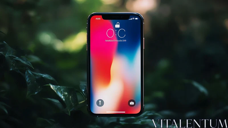 iPhone X Locked Screen Displaying Gradient Wallpaper in Natural Setting