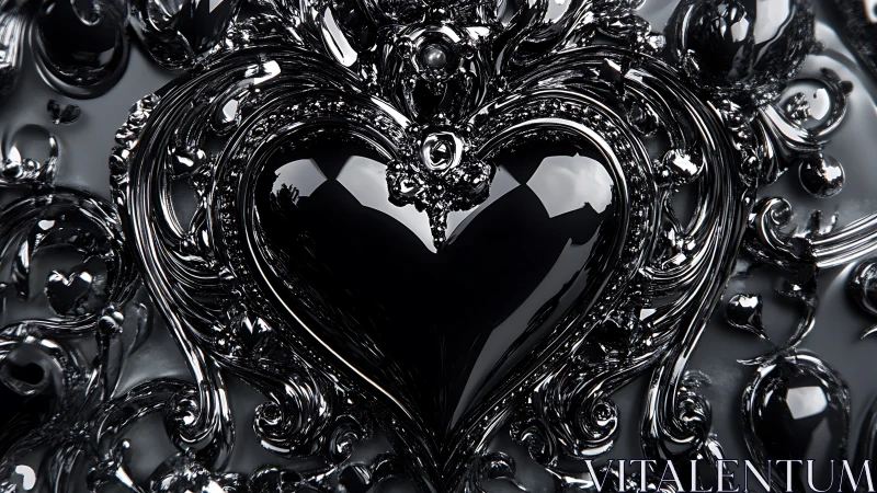 Gleaming obsidian heart crowned in baroque liquid metal.