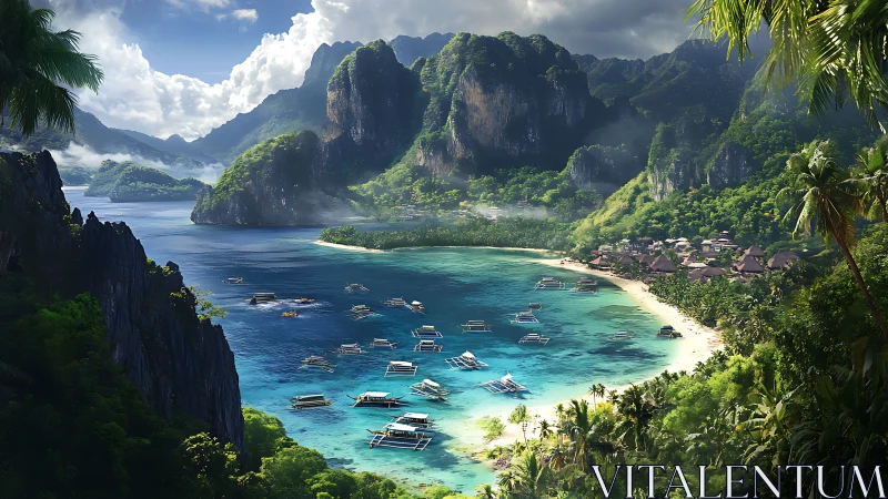 Tropical Limestone Archipelago with Turquoise Lagoon and Indigenous Settlement.