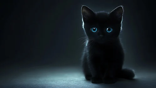 Black Felid Specimen with Luminescent Ocular Features.