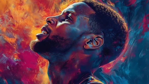 Portrait of man in blazing dual-tone abstract light.