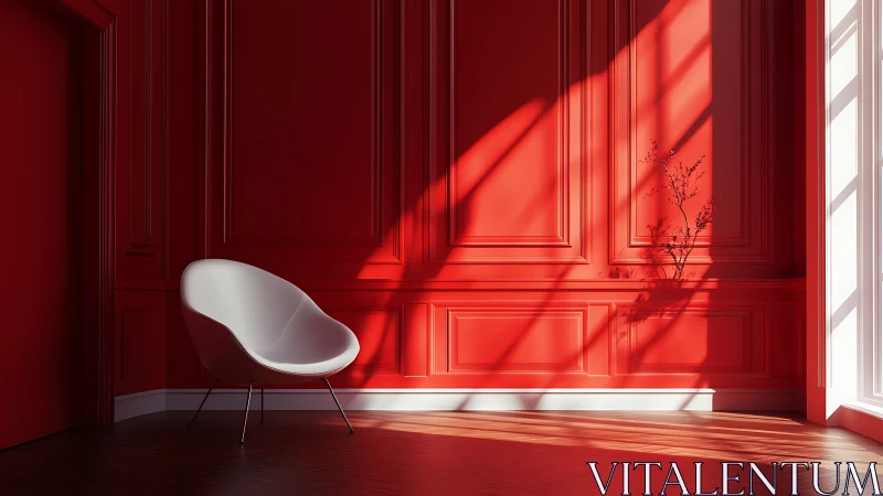 Red wall interior uses grazing sunlight to sculpt minimalist geometry