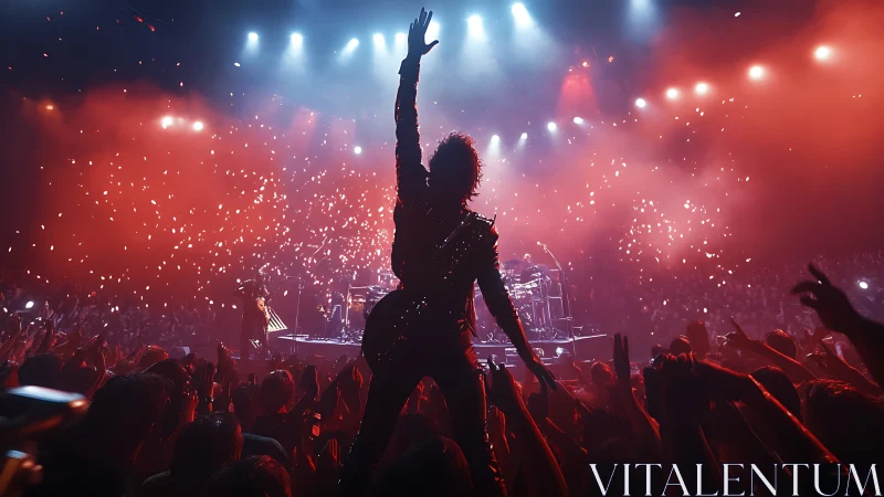 Photorealistic arena concert scene with dynamic backlighting.
