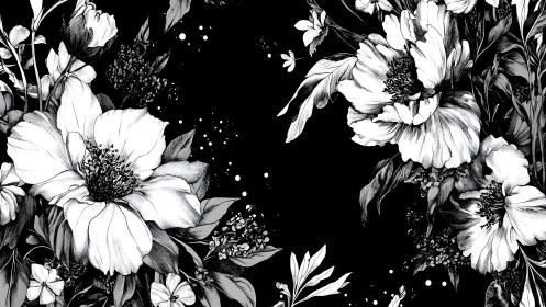 Moonlit Garden: Black and White Floral Dreams.