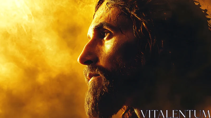 High-contrast side portrait with dramatic golden rim lighting effects