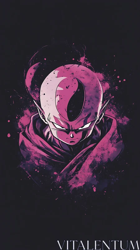 Brooding pink warrior portrait in splatter ink cloak.