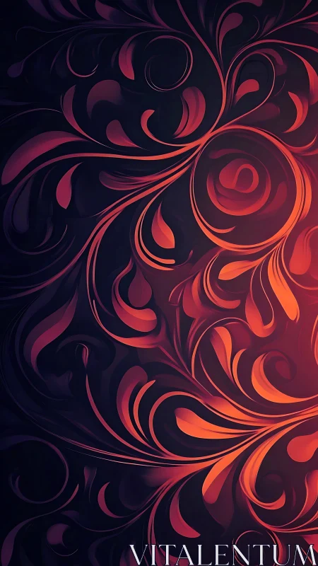 Floral fire swirl abstract over dark gradient background.