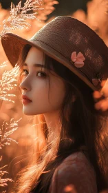 Backlit autumn portrait renders soft bokeh and warm tonal diffusion