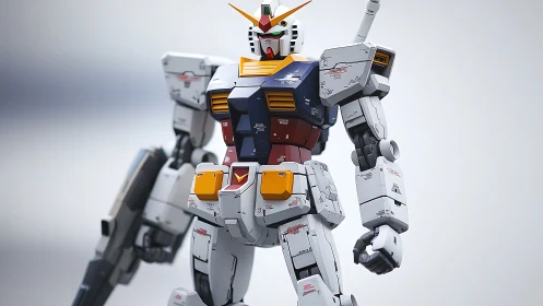 Heroic model robot poised for a quiet rooftop showdown.