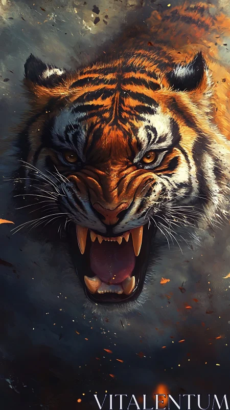 Ember‑Striped Roarstorm: Tiger spirit lunging from smoke.