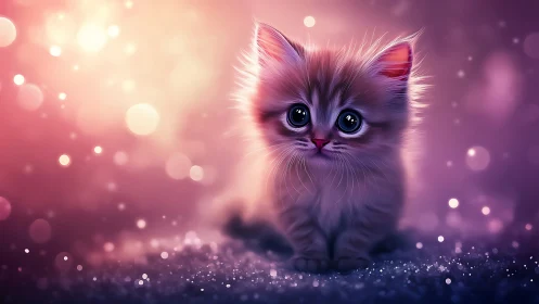 Ethereal Kitten Portrait in Luminous Bokeh Environment.
