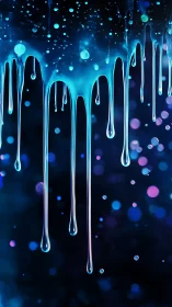 Iridescent neon drips cascading over cosmic bokeh backdrop.