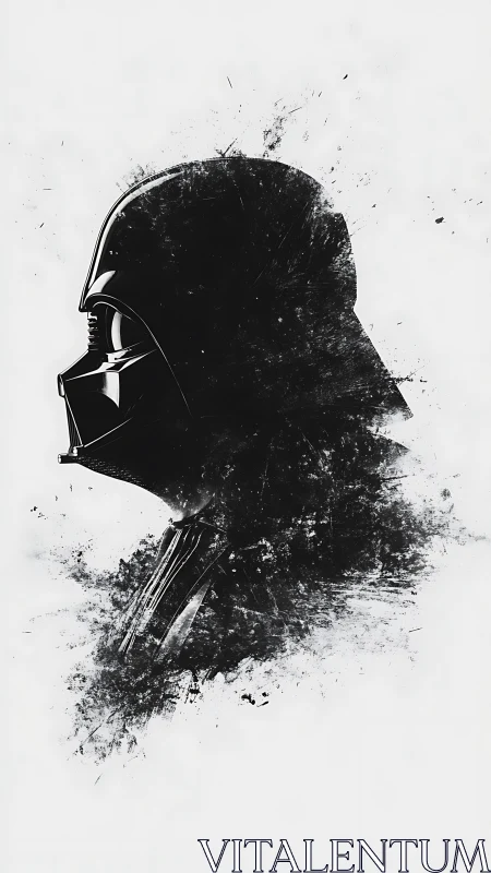 Dark helm dissolves into drifting nebulae of ink and ash