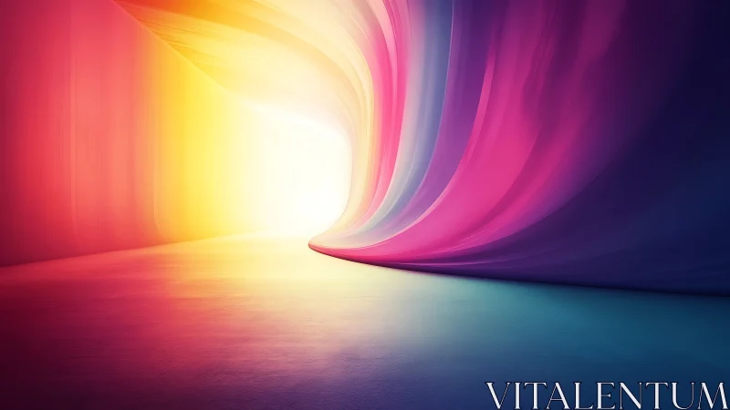 Curved luminous tunnel of blended gradient color light