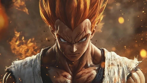 Blazing warrior portrait in hyper-detailed battle focus.