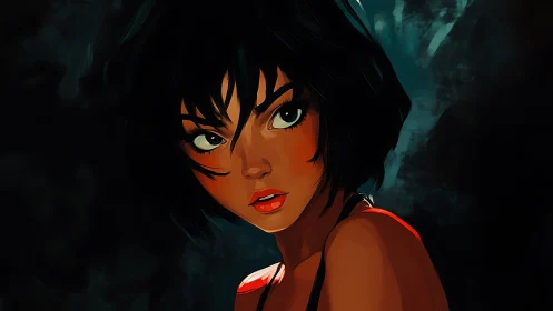 Striking young heroine turns toward the light with bold gaze